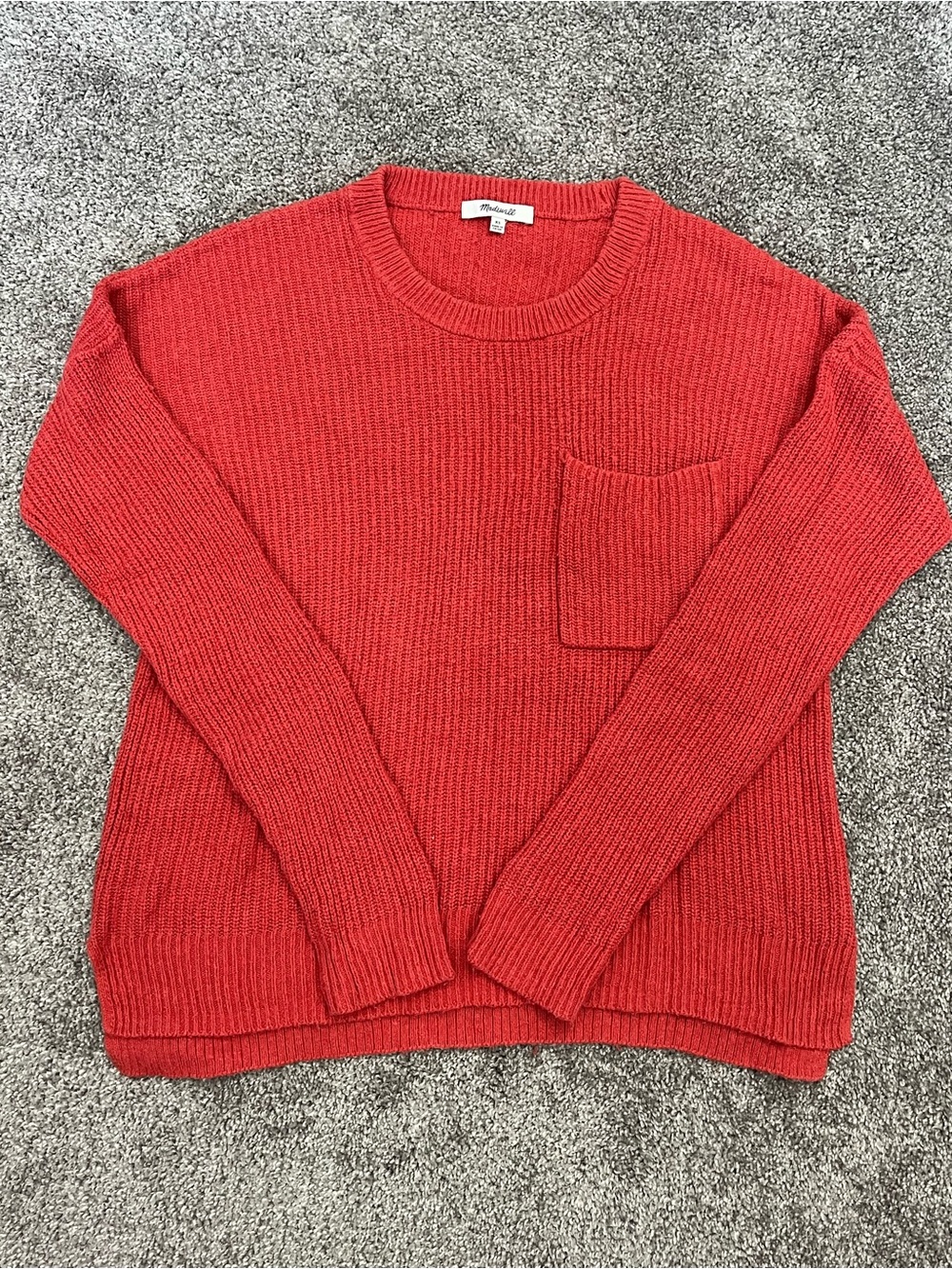 Madewell Red Ribbed Crewneck Sweater with Chest Pocket size XS